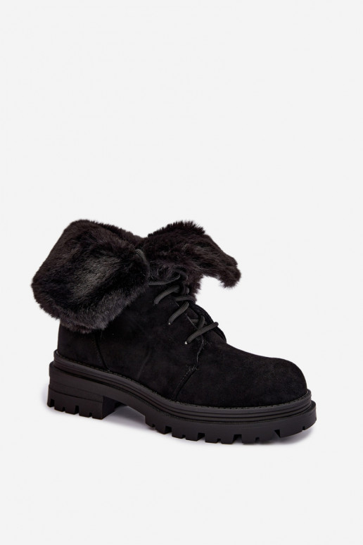Bottines chaudes à lacets avec fourrure à l'intérieur en couleur noire Heloise