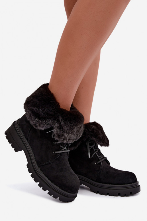 Warme veterschoenen met bont binnenin in zwarte kleur Heloise