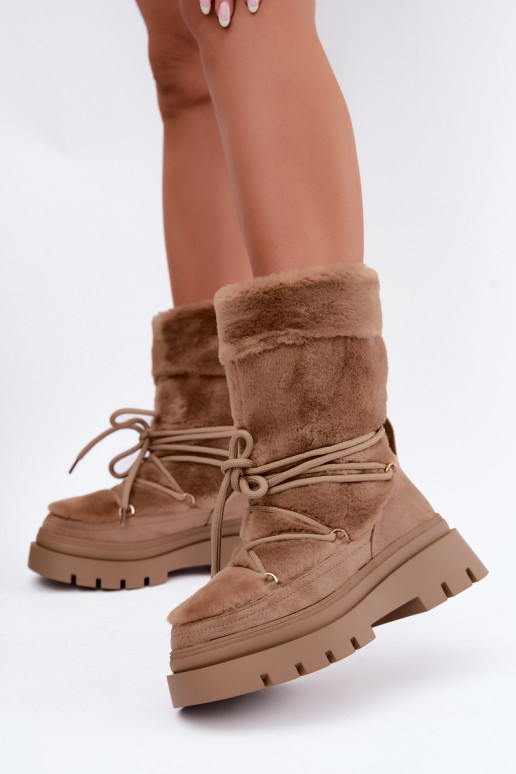 Bottes de neige avec fourrure et plateforme en couleur sable Illyria