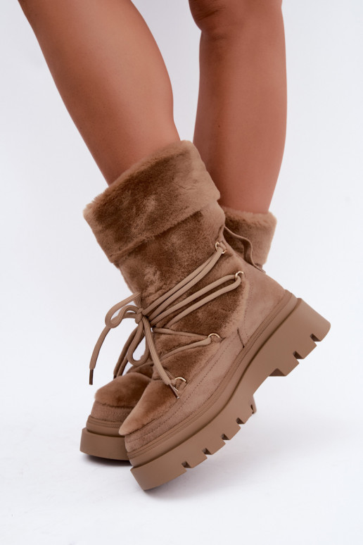 Bottes de neige avec fourrure et plateforme en couleur sable Illyria