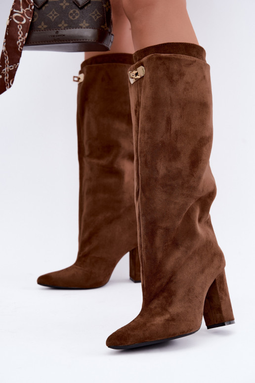 Bottes hautes chaudes avec double tige et talons en couleur marron en daim Luminelle