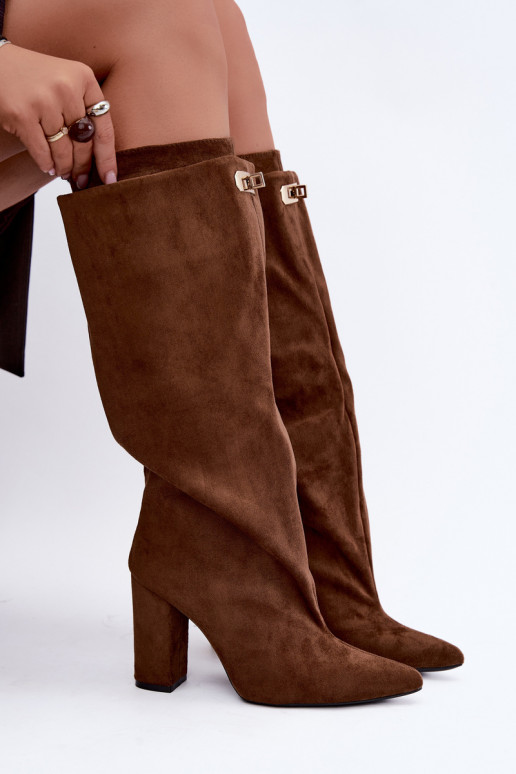 Bottes hautes chaudes avec double tige et talons en couleur marron en daim Luminelle