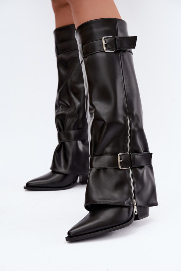 Bottes hautes avec talons et lacets avec rubans et boucles en couleur noire Amorette 2