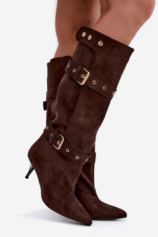 Bottines brunes Isabeau avec talons fins et boucles