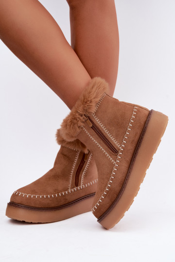 Bottes de neige pour femmes Joceline avec coutures et fourrure brunes