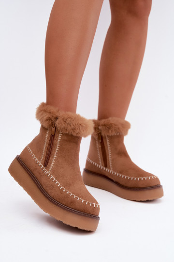 Bottes de neige pour femmes Joceline avec coutures et fourrure brunes 2