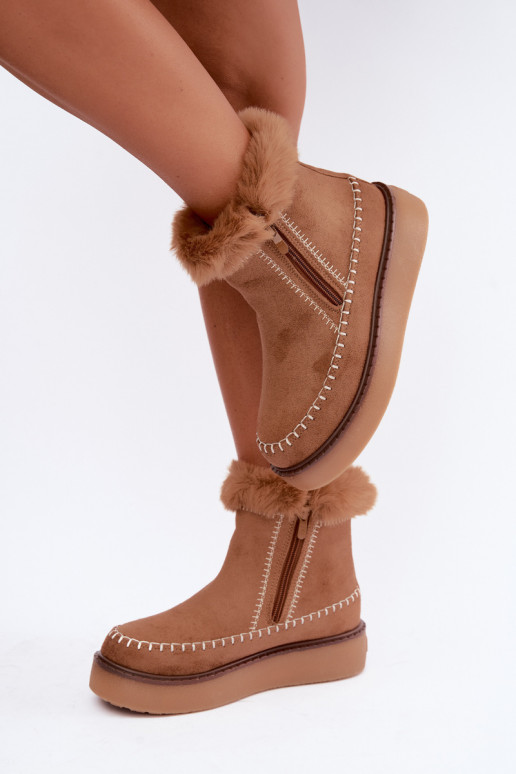 Bottes de neige pour femmes Joceline avec coutures et fourrure brunes