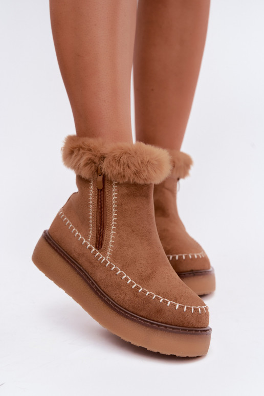 Bottes de neige pour femmes Joceline avec coutures et fourrure brunes