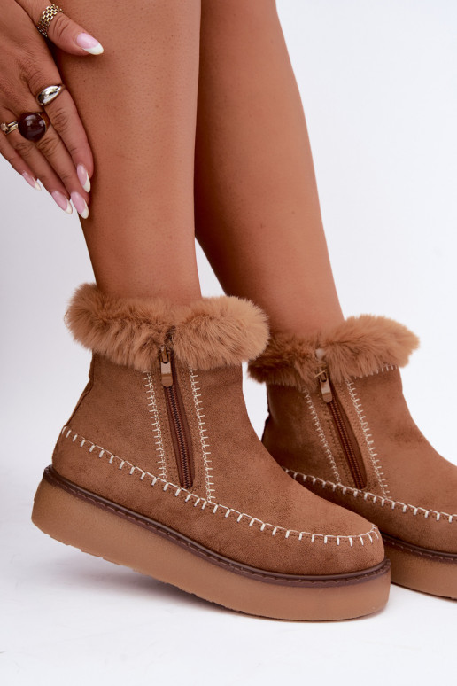 Bottes de neige pour femmes Joceline avec coutures et fourrure brunes