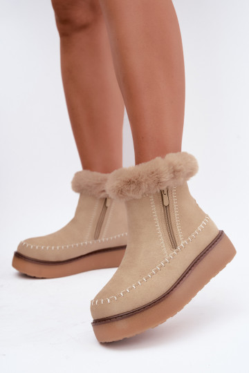 Damen Joceline Schneestiefel mit Nähten und Fell in Sand 2