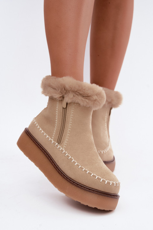Bottes de neige pour femmes Joceline avec coutures et fourrure couleur sable