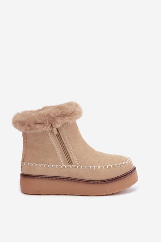 Bottes de neige pour femmes Joceline avec coutures et fourrure couleur sable