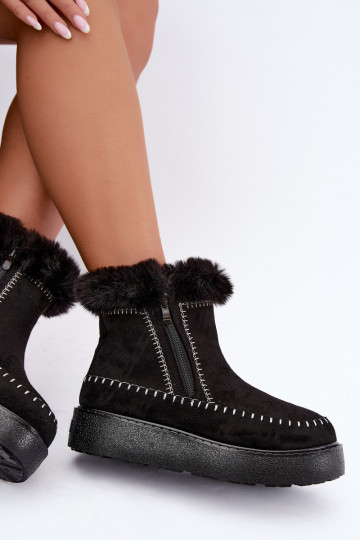Bottes de neige pour femmes Joceline avec coutures et fourrure noires