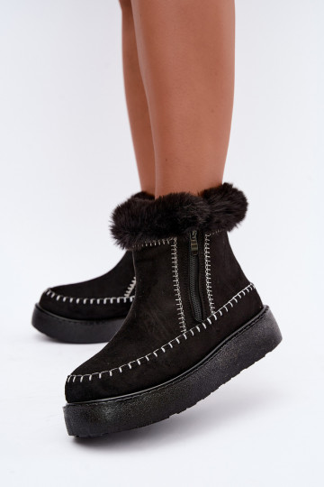 Damen Joceline Schneestiefel mit Nähten und Fell in Schwarz 2