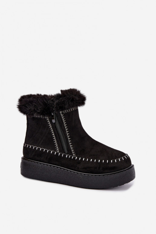 Bottes de neige pour femmes Joceline avec coutures et fourrure noires