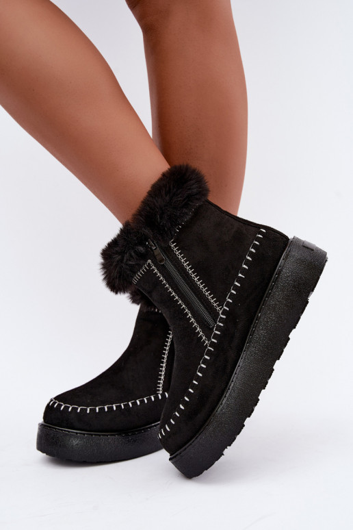Damen Joceline Schneestiefel mit Nähten und Fell in Schwarz