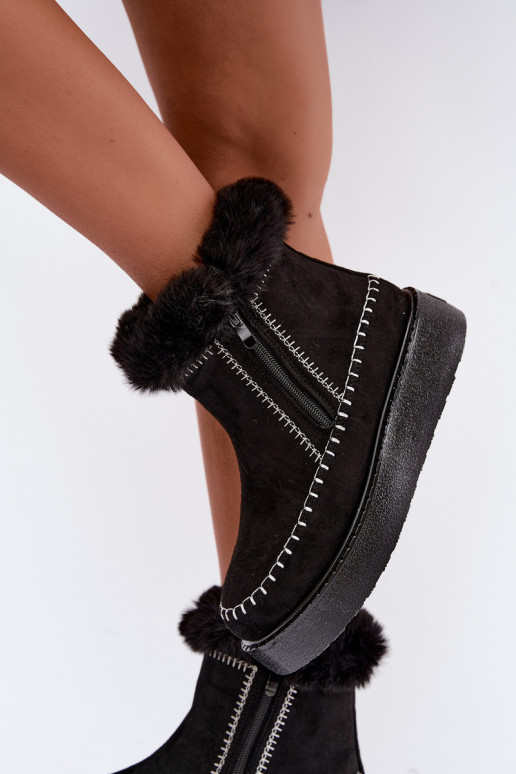 Bottes de neige pour femmes Joceline avec coutures et fourrure noires