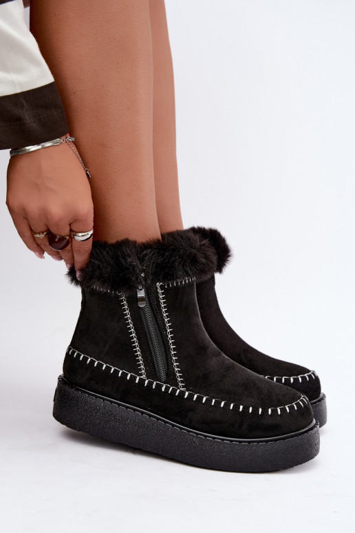 Damen Joceline Schneestiefel mit Nähten und Fell in Schwarz