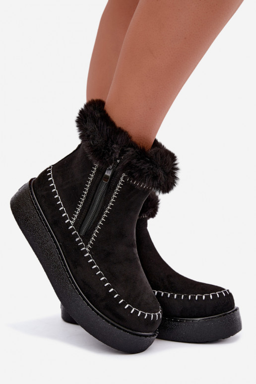 Bottes de neige pour femmes Joceline avec coutures et fourrure noires