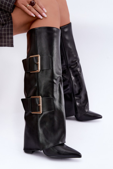 Bottes hautes isolées Olympe avec boucles dorées noires