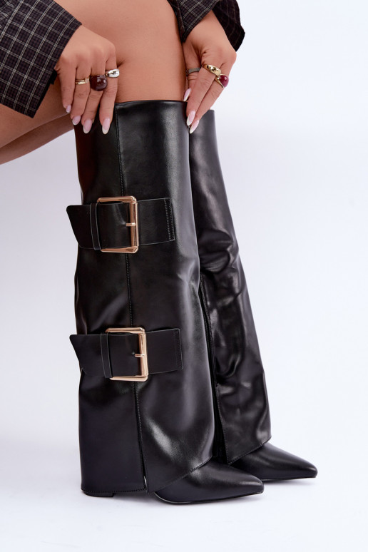 Bottes hautes isolées Olympe avec boucles dorées noires