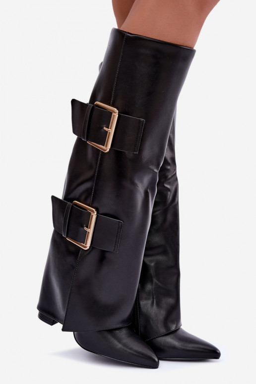 Bottes hautes isolées Olympe avec boucles dorées noires