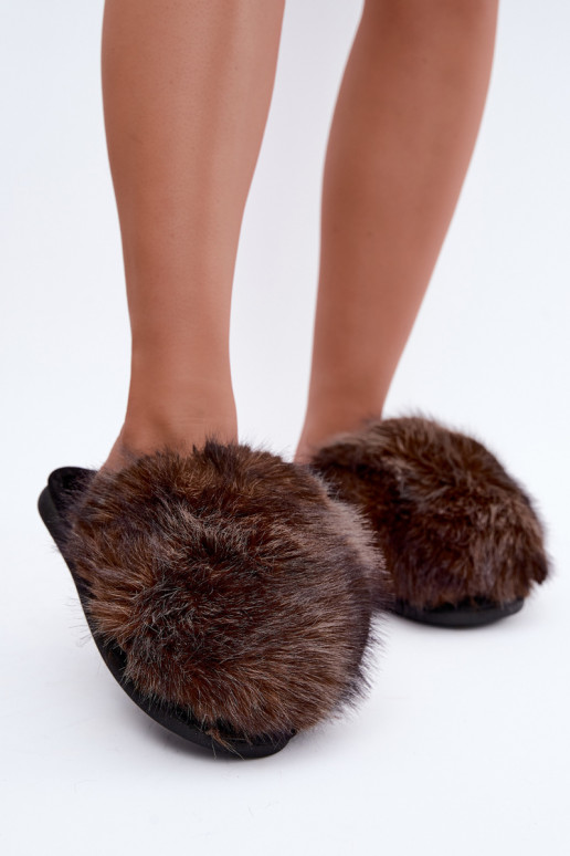 Chaussons pour femmes Bellisane avec fourrure brun foncé