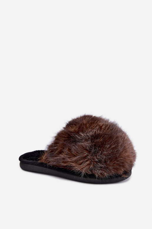 Dames Bellisane slippers met bont in donkerbruin