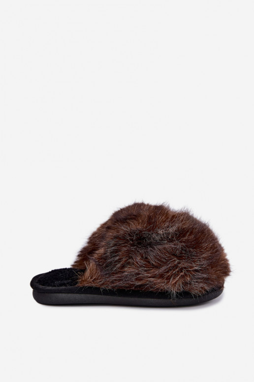 Chaussons pour femmes Bellisane avec fourrure brun foncé