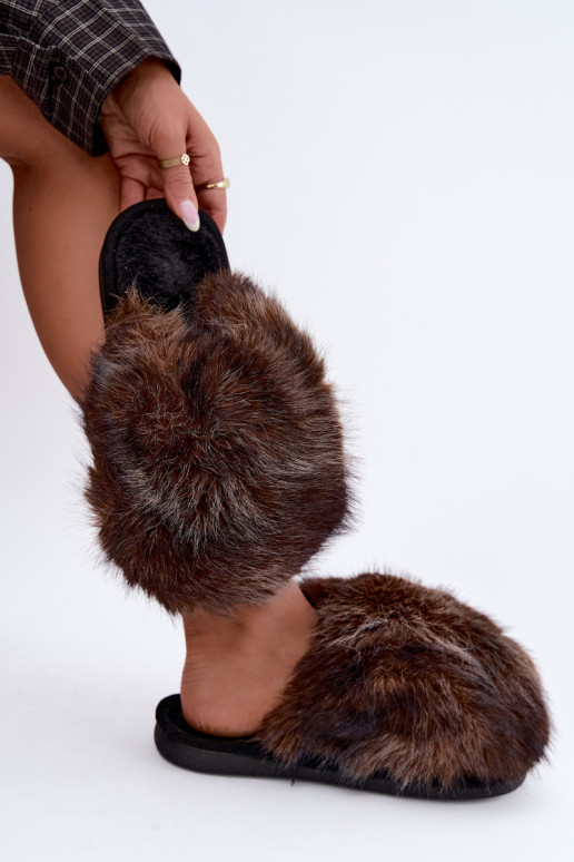 Chaussons pour femmes Bellisane avec fourrure brun foncé