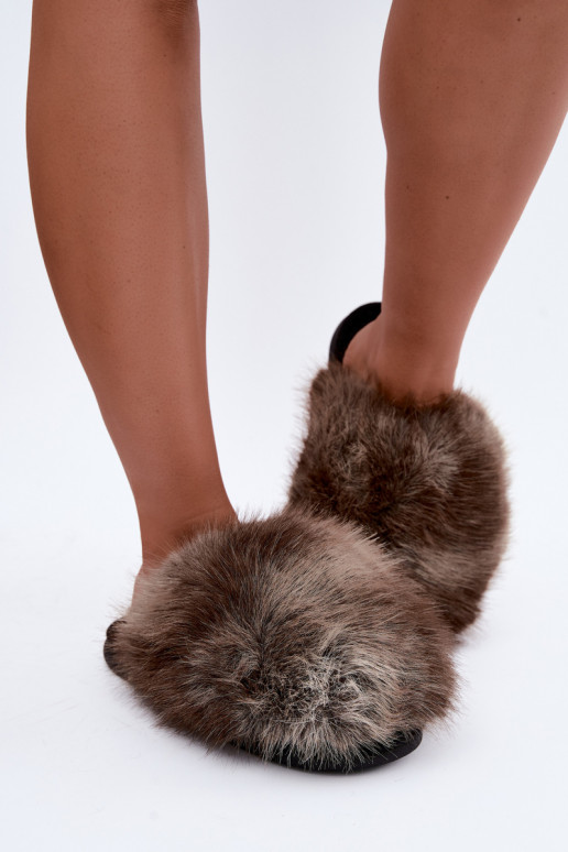Dames Bellisane slippers met bont in bruin