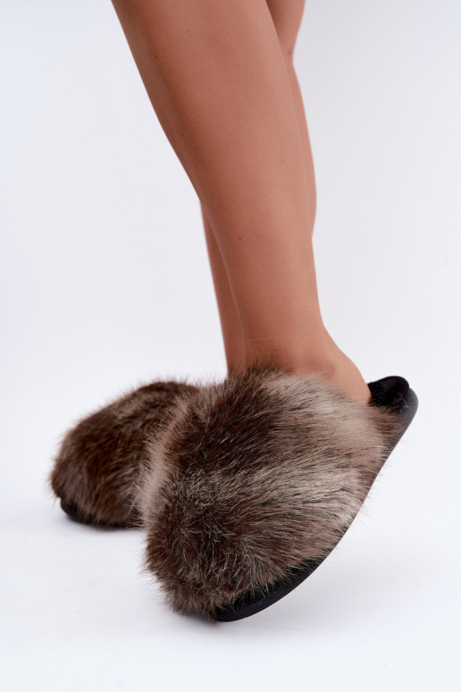 Chaussons pour femmes Bellisane avec fourrure brune