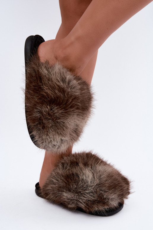 Dames Bellisane slippers met bont in bruin