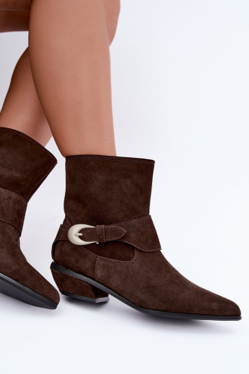Bottines isolées Serenelle de style cowboy en daim synthétique marron
