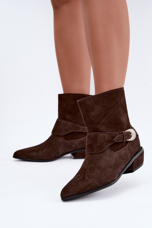 Geïsoleerde Serenelle enkellaarsjes cowboy-stijl van faux suede in bruin
