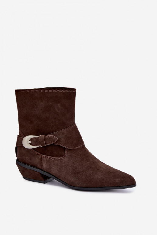 Bottines isolées Serenelle de style cowboy en daim synthétique marron