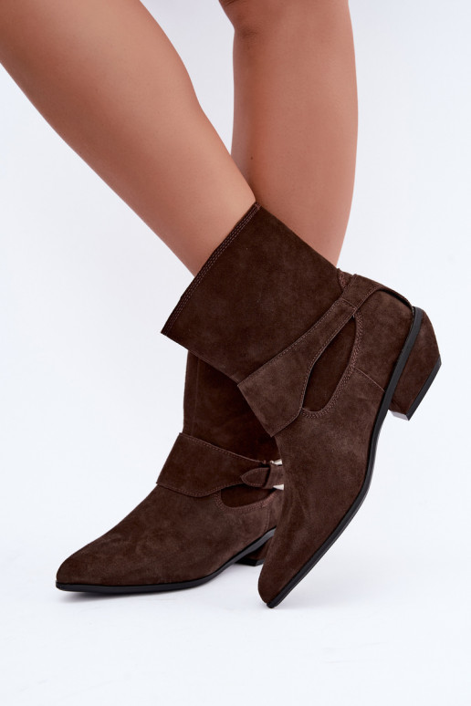 Bottines isolées Serenelle de style cowboy en daim synthétique marron