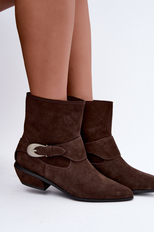Isolierte Serenelle Stiefeletten im Cowboy-Stil aus Kunstveloursleder in Braun