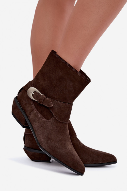 Bottines isolées Serenelle de style cowboy en daim synthétique marron