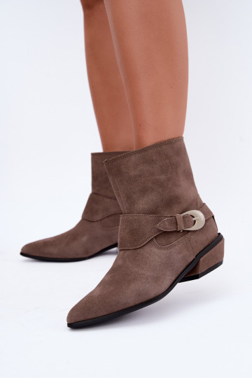 Isolierte Serenelle Stiefeletten im Cowboy-Stil aus Kunstveloursleder in Sand 2