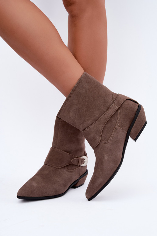Bottines isolées Serenelle de style cowboy en daim synthétique couleur sable