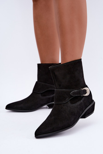 Isolierte Serenelle Stiefeletten im Cowboy-Stil aus Kunstveloursleder in Schwarz 2