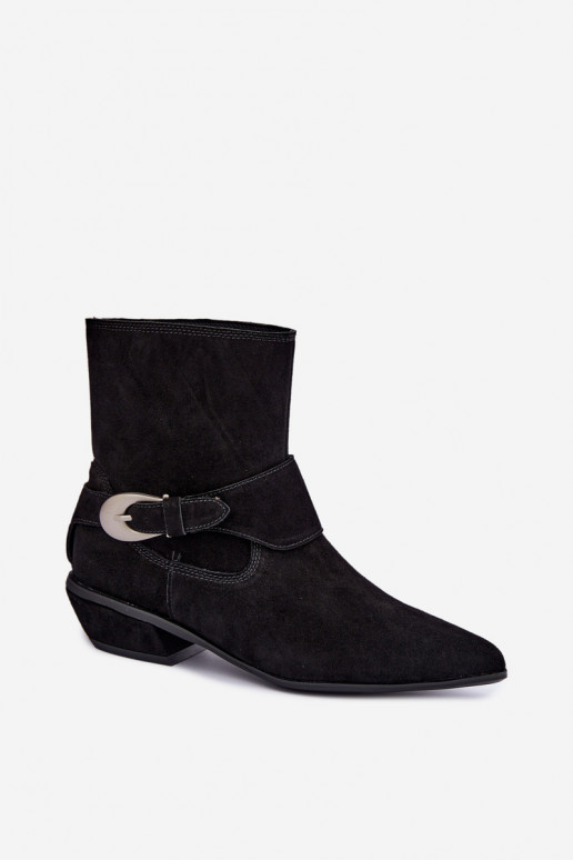 Bottines isolées Serenelle de style cowboy en daim synthétique noir