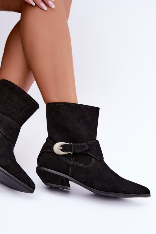 Bottines isolées Serenelle de style cowboy en daim synthétique noir