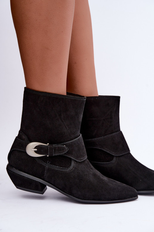 Geïsoleerde Serenelle enkellaarsjes cowboy-stijl van faux suede in zwart