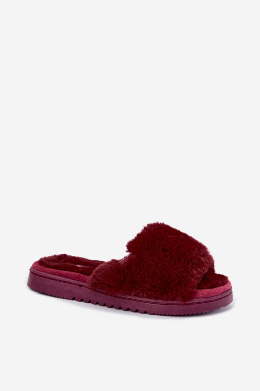 Damen Hausschuhe mit Fell in bordeauxrot Loraline