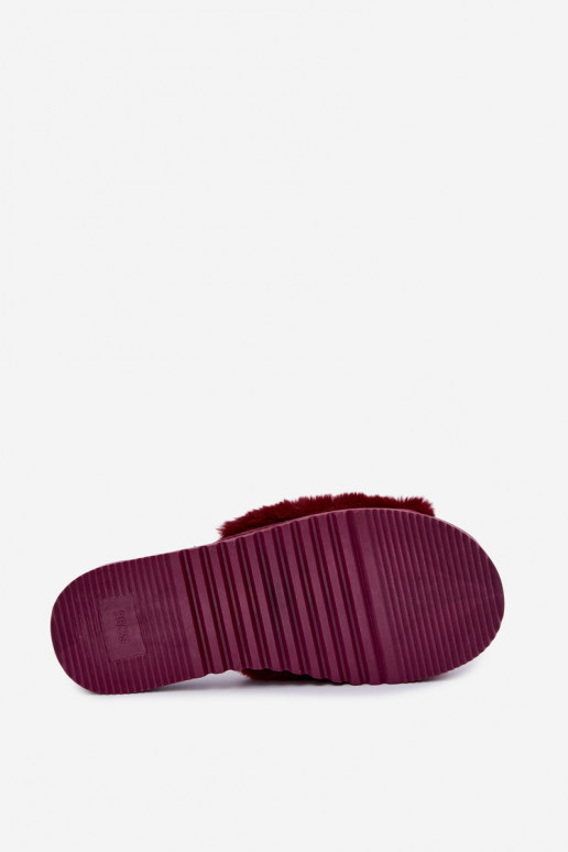 Damen Hausschuhe mit Fell in bordeauxrot Loraline