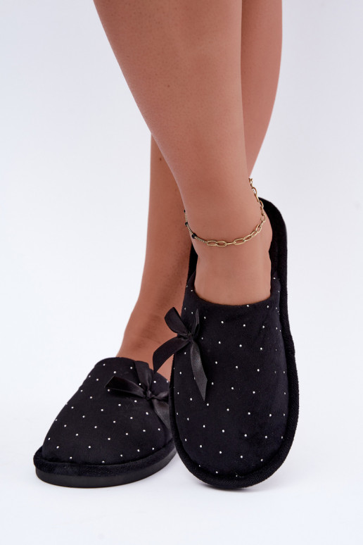 Versierde slippers met strikken zwart Loriane