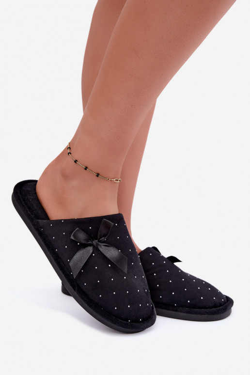 Versierde slippers met strikken zwart Loriane