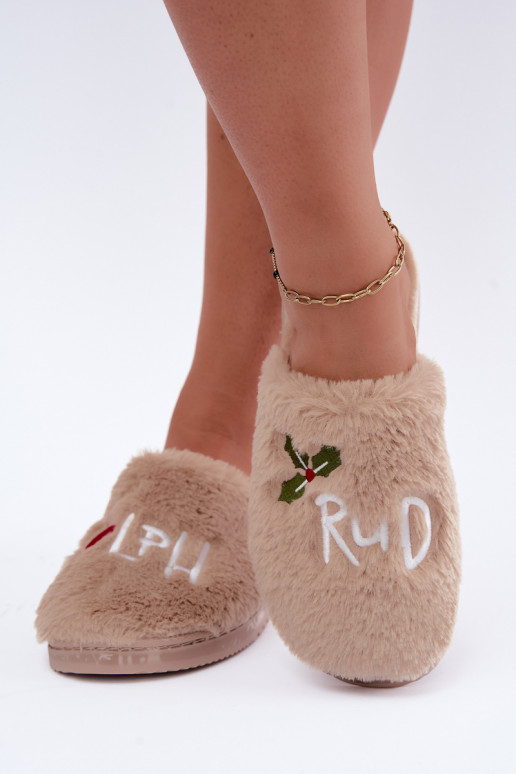 Dames huisslippers met opdruk zandkleurig Perelle